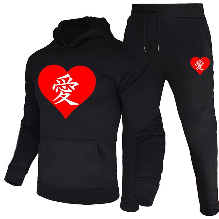 Женский модный комплект для влюбленных пар, женский комплект с принтом в форме сердца, одежда с капюшоном, комплект из 2 предметов, толстовка и брюки, женские толстовки больших размеров
