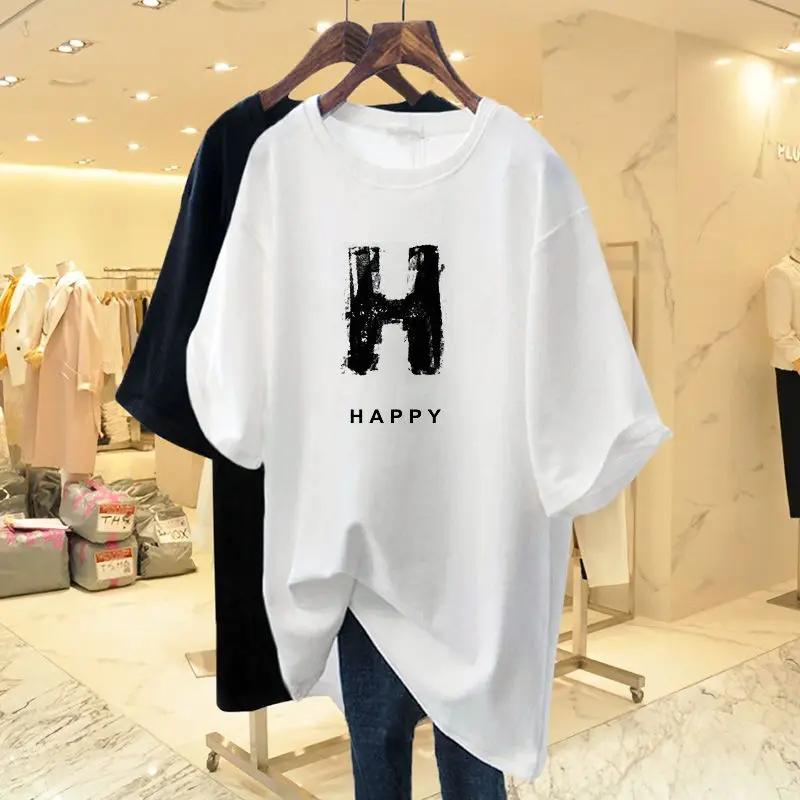 Women's Printed T-shirt, Pure Cotton Short Sleeved T-shirt, Round Neck Casual Top, Basic Sweater