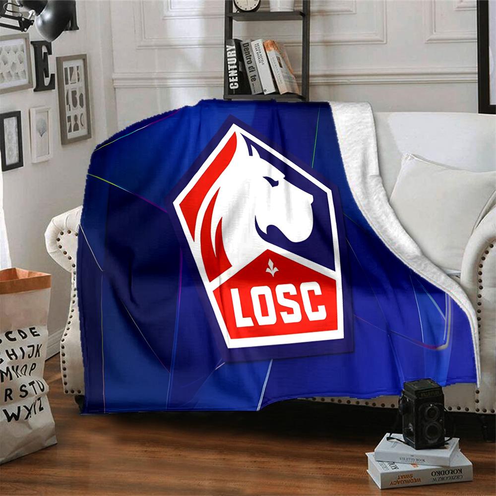Losc Football Crest Flannel Blanket, Soft Polyester, Modern Design, All-Season for Camping, Travel, Gifts for holidays or birthdays