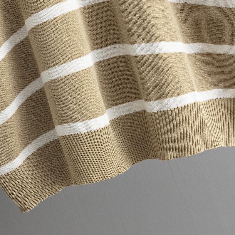 Summer Collar Striped Fashion Suit Casual Loose Knit Wide Leg Pants Two Piece Set