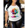 Футболка с круглым вырезом и принтом в виде разноцветных роз, модная повседневная спортивная футболка с коротким рукавом, женская одежда