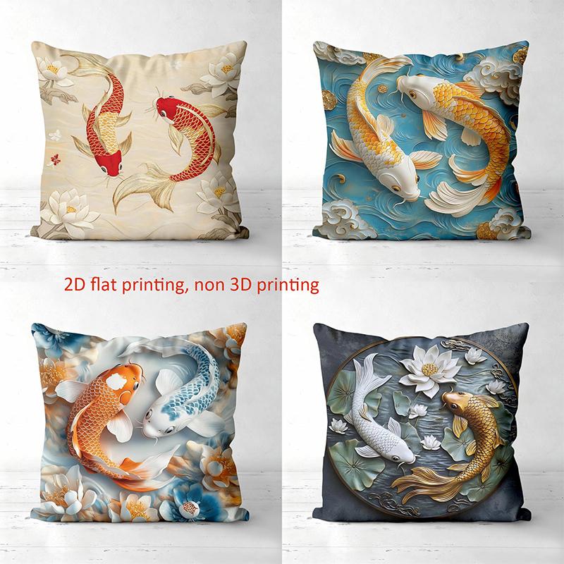 Koi Fish Patterned Cushions 2D Flat Printed Home Decor Polyester pillowcase, sofa decorative cushion cov Headboard Pillow