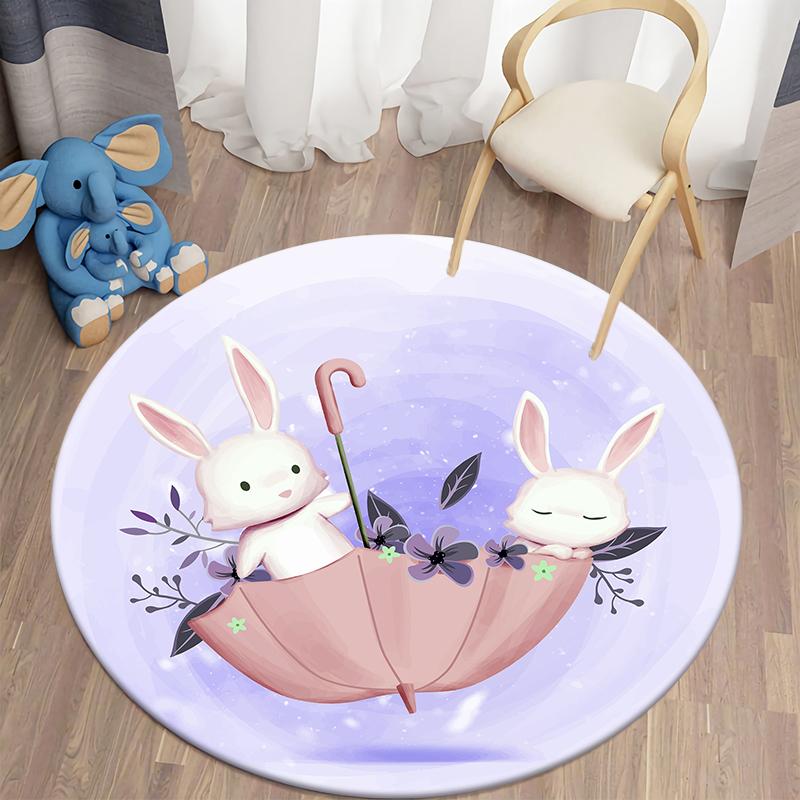 Детский ковер с принтом кролика Kawaii, коврики с кроликом, круглый ковер для гостиной, напольный коврик, фланелевый противоскользящий коврик для детей