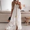 Белые платья без рукавов, женское летнее платье макси, женское праздничное кружевное платье с открытыми плечами и v-образным вырезом на бретельках, сарафан 22194