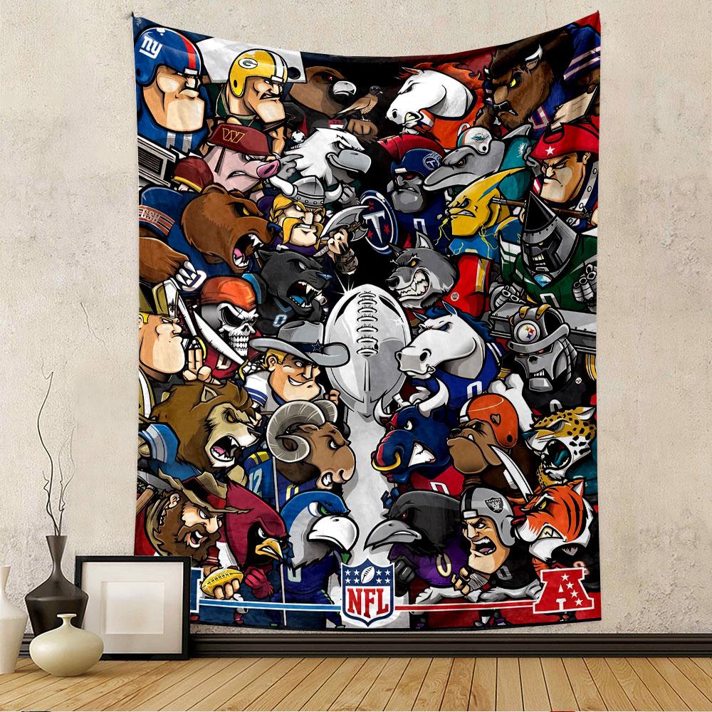NFL Logo Tapestry Wall Hanging, American Football Emblem Poster, Sports Wall Decor for Bedroom Living Room Dorm
