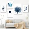 Watercolor Blue Botanical Leaf Poster Minimalist Nordic Flowers Plant Canvas Painting Wall Art Pictures for Living Room Decor