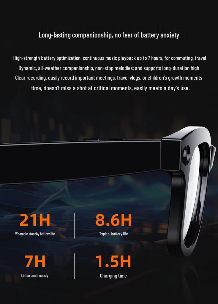 AI Smart Glasses G1G2: Long Battery, Real-time Translation, Bluetooth Calls, Object Recognition & Music