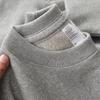 Men's Khaki Retro Heavy Cotton Terry Pullover Sweater - Solid Color, Loose Fit, Round Neck for Spring and Autumn