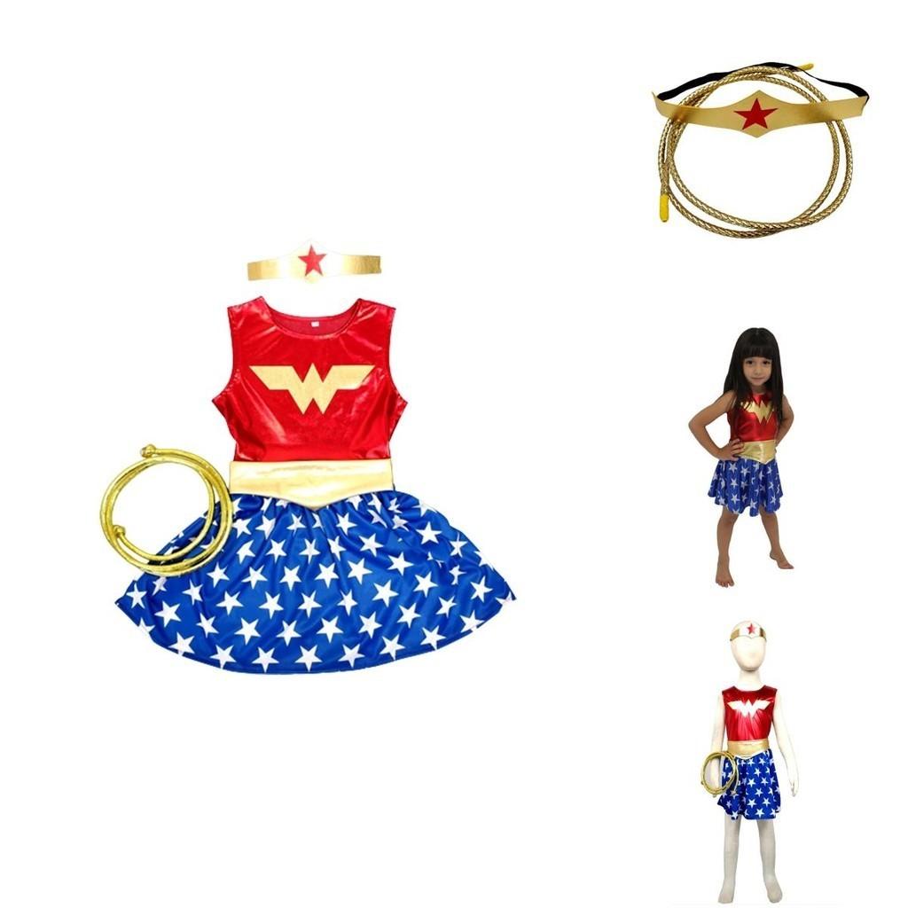 Stretch Cotton Wonder Woman Dress With Bow Accent For Toddlers