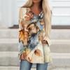 Women's Casual Long Sleeved V-neck Floral Print Long Loose T-shirt Top