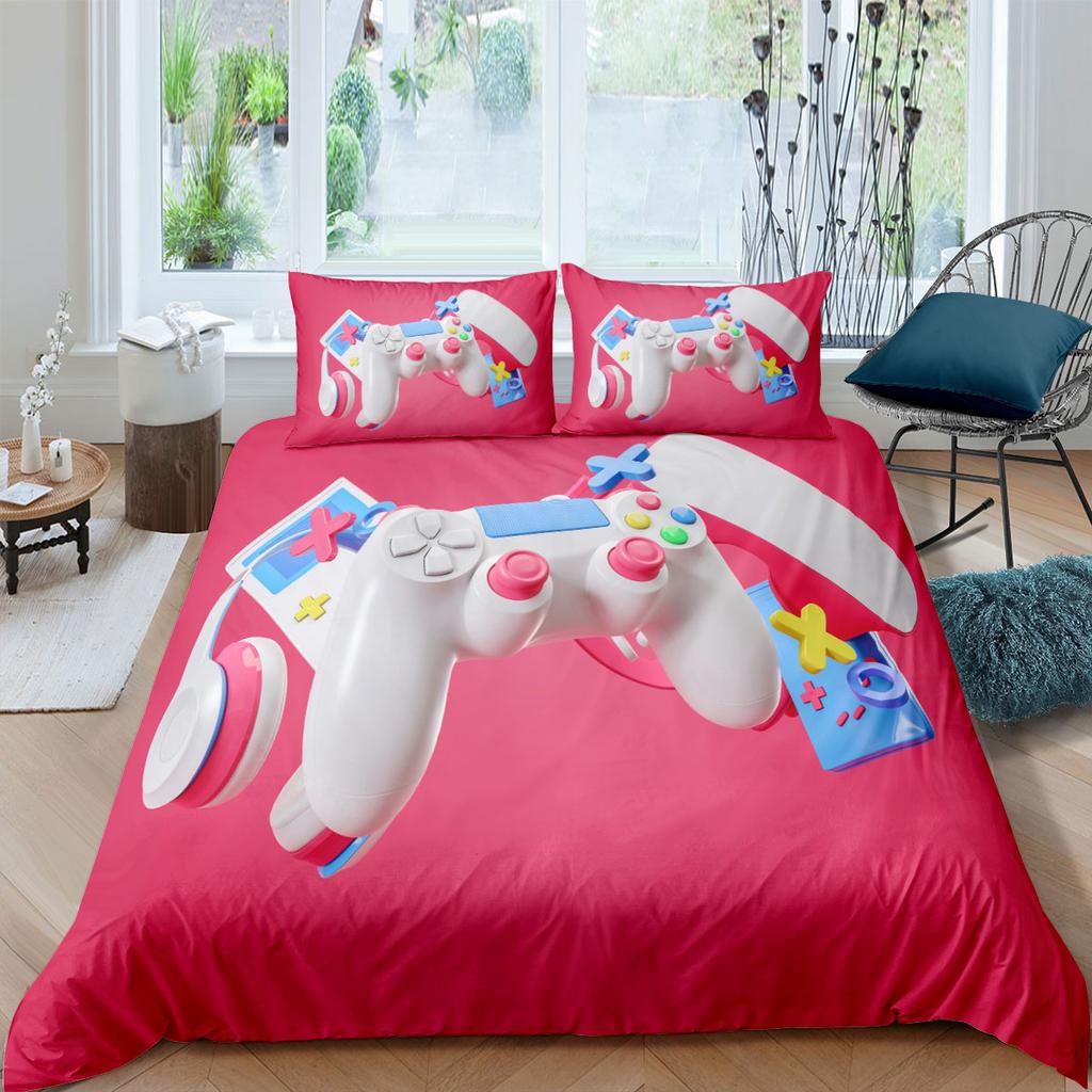 Gamer Duvet Cover Set 3D Print Boys Playroom Black Button With Controller King Queen Size For Boys Teens Polyester Bedding Set