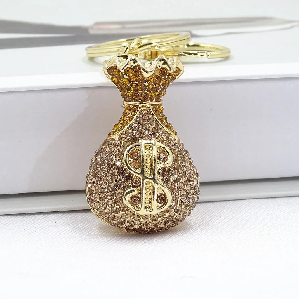 3D Dollar Bag Shaped Women's Bag Accessories Rhinestone Key Chain Fashion Pendants Party Favors Car Keys Decoration Accessory