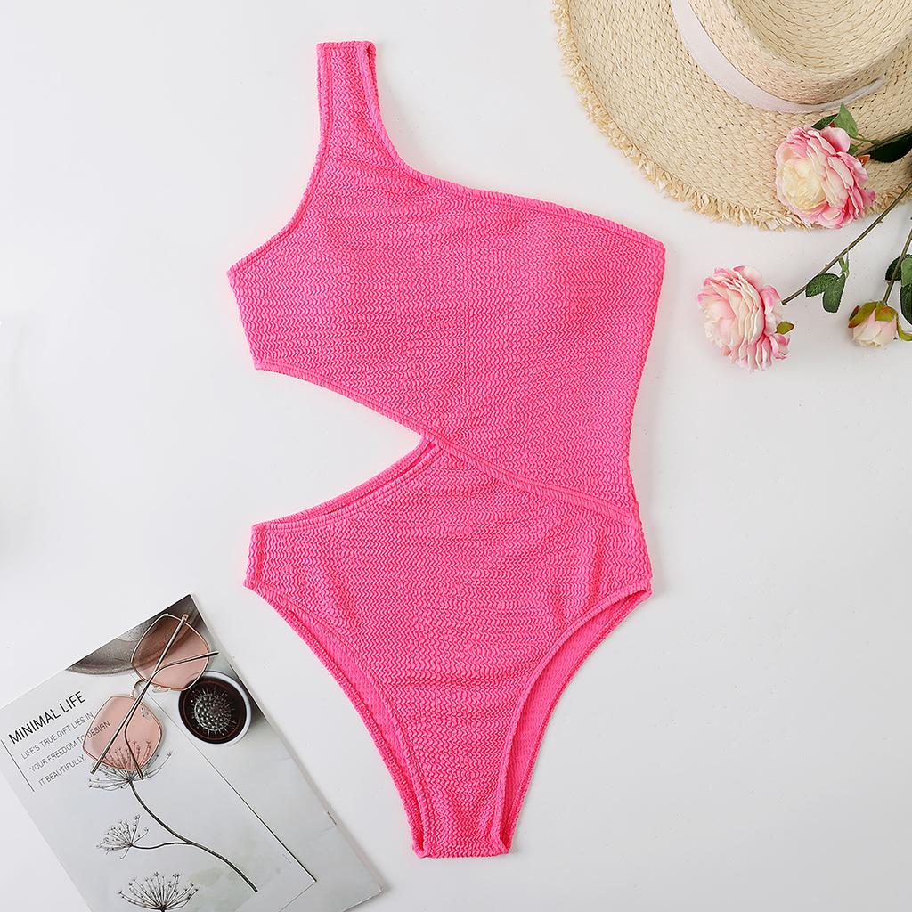 Swimwear Crinkle Cloth Sexy One-piece Bikini Swimsuit with One Shoulder