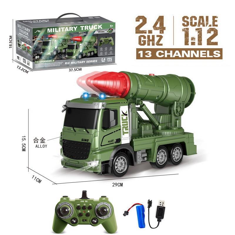 New 1/24 2.4G Rc Truck Radio Controlled Car 10 Channel Military Missile Vehicle Model Rocket Launcher with Launch Function Toys Boy Gift