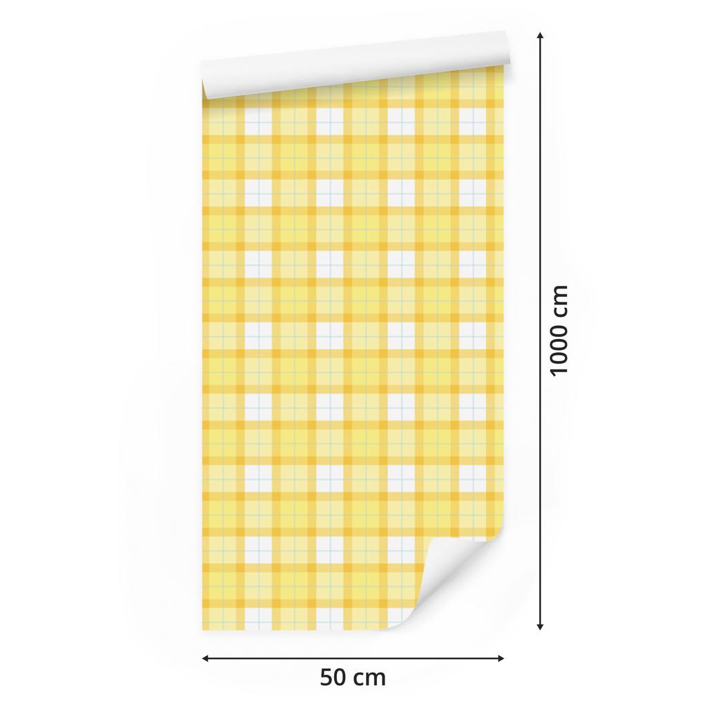 Yellow Checkered Wallpaper Cream and White for Living Room and Bedroom 50x1000