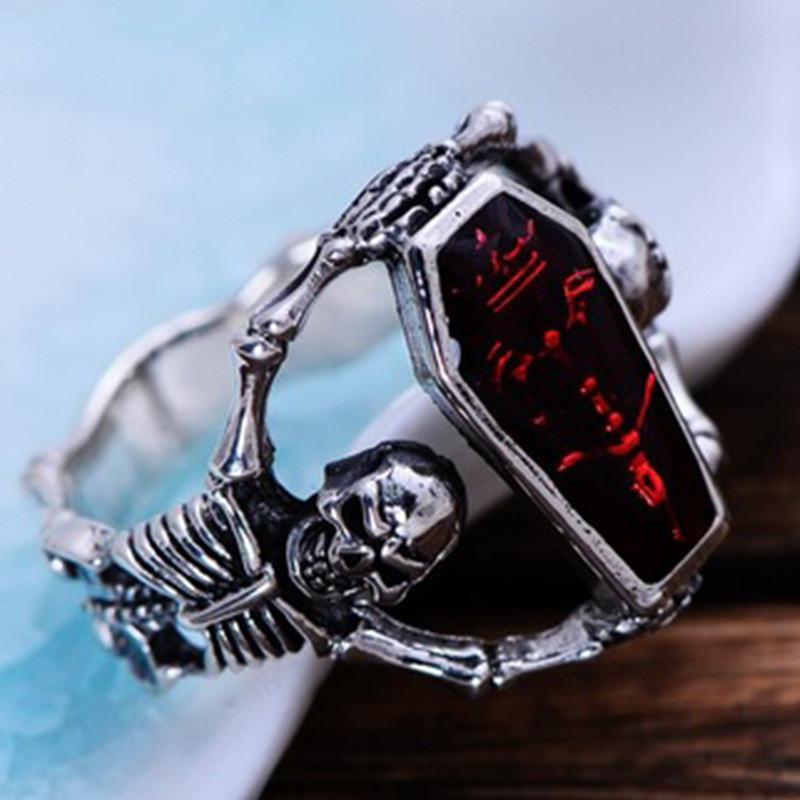 Vintage Men's Ghost Skeleton Skull Rings For Men Gothic Punk Alloy Metal Coffin Ring Rock Biker Halloween Jewelry Accessories