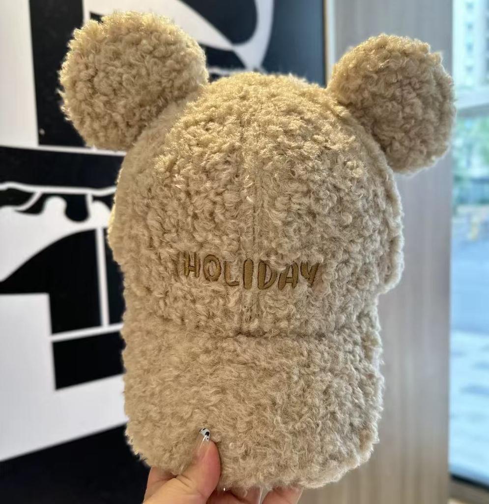 New cute bear ears baseball cap children autumn and winter lamb wool warm versatile face cap