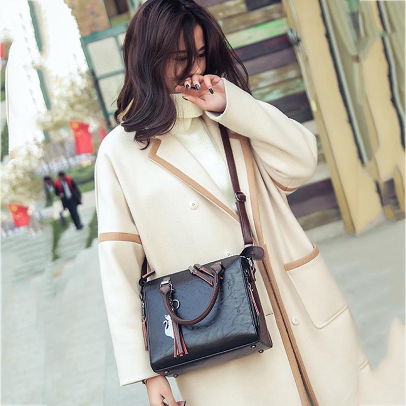 Сумки через плечо с двойной молнией, повседневная женская винтажная сумка с кисточками Cat, роскошная женская сумка