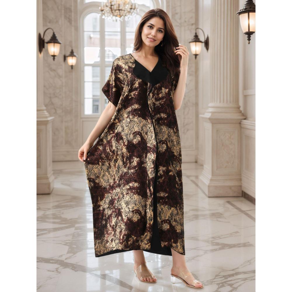 Бронзовая пляжная блуза с леопардовым принтом, лацканы, турецкий халат, роскошный дубайский халат, элегантный кафтан