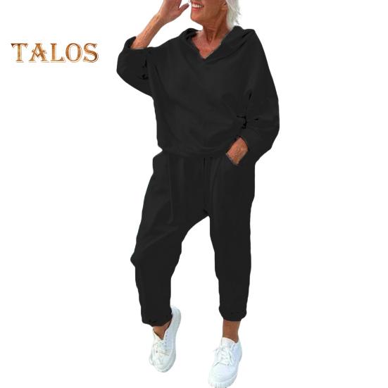 2 шт./комплект женский весна осень топ брюки комплект с капюшоном однотонный длинный рукав толстовка с капюшоном эластичный пояс шаровары спортивный наряд повседневный спортивный костюм