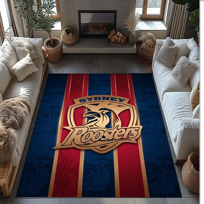 Sydney Roosters Crystal Velvet Carpet Soft Anti?Slip Floor Mat Comfortable Home Living Room Bedroom Decor Rug