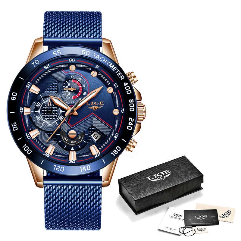 LIGE 2020 New Mens Watches Wrist Watch Quartz Clock Blue Watch Men Waterproof Sports Chronograph