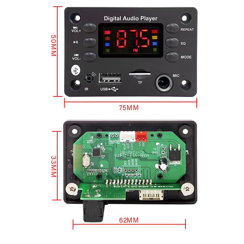 Автомобильный радиомодуль беспроводной Bluetooth 5.3 WMA декодер плата USB TF FM AUX 12 В поддержка микрофона для караоке Mp3-плеер динамик