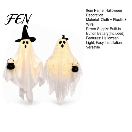Seasonal Display for Haunted Houses Halloween Hanging Ghost Light, Decorative Couple Lamp with Witch Hats Decor, Covered Porch Reusable Props