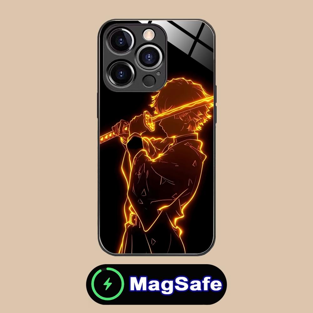 Demon Slayer Colored Neon Phone Case for iPhone 16 15 14 13 12 11 Pro Max Plus Mini MagSafe Wireless Charging Glass Phone Cover