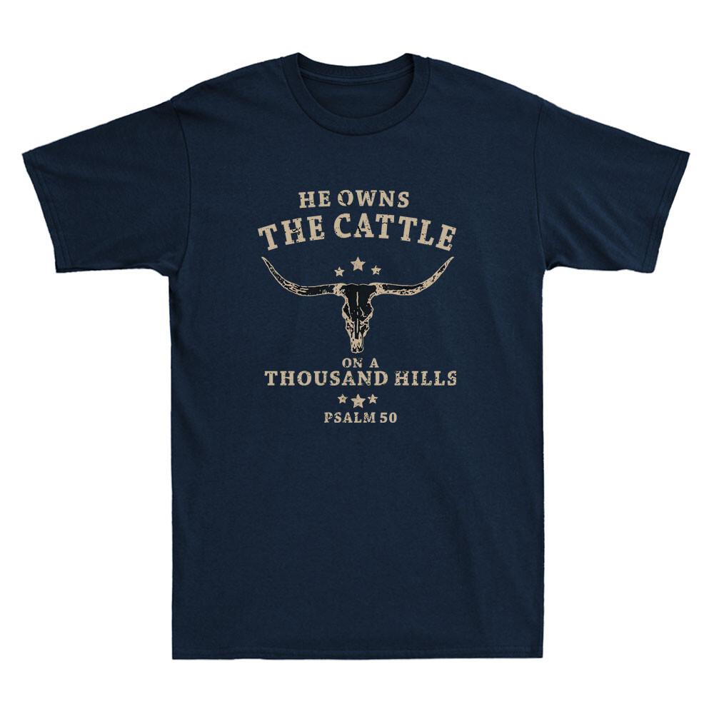 He Owns The Cattle On A Thousand Hills Psalm 50 Retro Unisexs Short Sleeve Tshirt