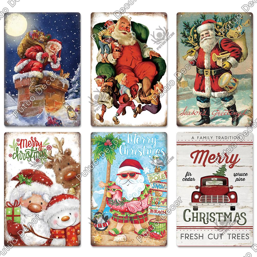 Decor Christmas Vintage Tin Sign Plaque Metal Retro Plate Poster for Club Living Room Kitchen Home Wall Art Decoration