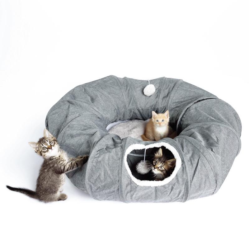 Plush Warm Cat Tunnel Nest with Removable Pad - Indoor Pet Bed