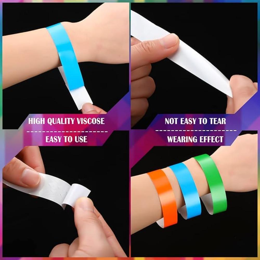 600 Pcs Paper Wristbands Neon Wrist Bands Waterproof Hand Bands for Events Lightweight Concert Wristbands Neon Colored Adhesive Wristbands for Party