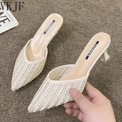 Минималистичные модные тапочки 2024 года, летние новые женские туфли на тонком каблуке, однотонные женские модные туфли на высоком каблуке, женская обувь