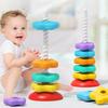 Star Stacking Spiral Tower Automatic Rotatable Rainbow Star Ring Toy Fine Motor Skills Early Educational Stack Game Toddlers Boys Girls Gift
