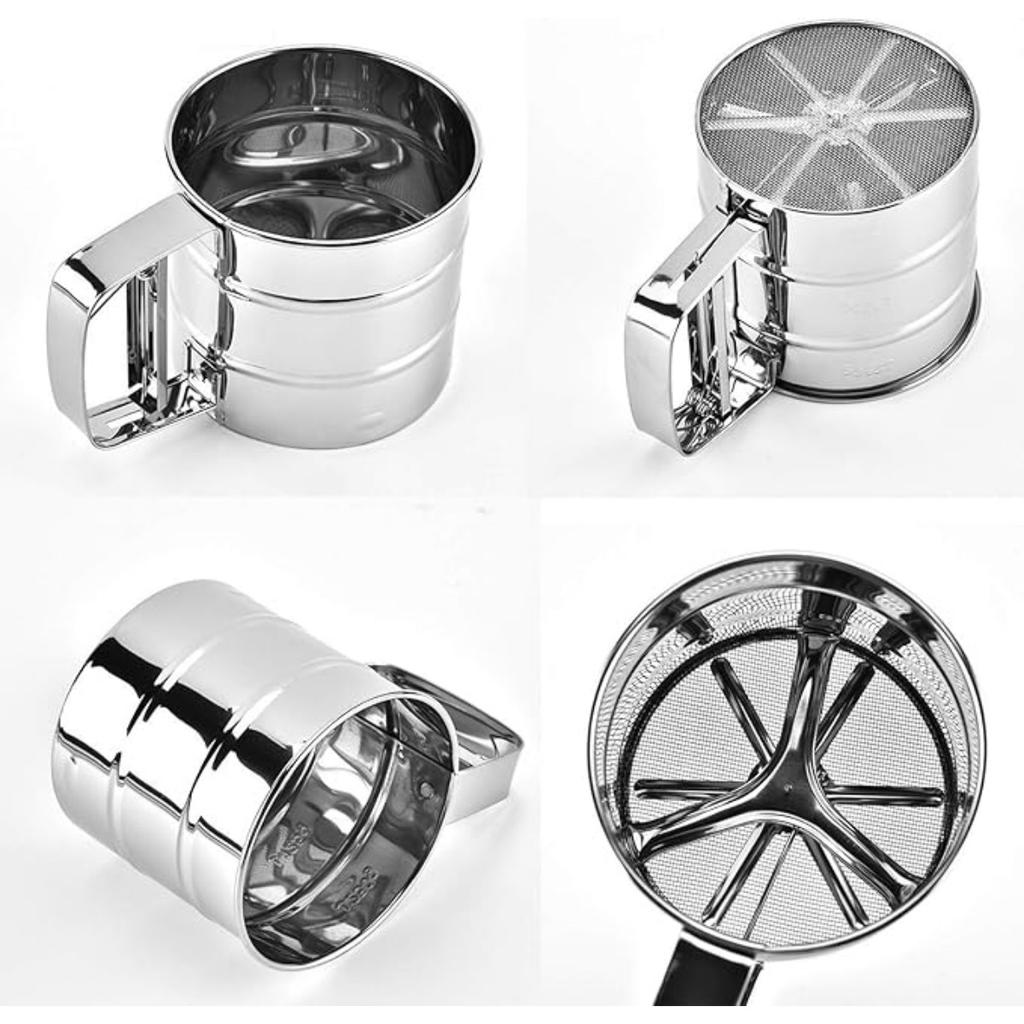 Flour Sieve Stainless Steel Material Manufacturing,Coffee Sieve Cup,Semi Automatic 2 Cup Sifter for Baking | Fine Mesh Pastry Sieve Cup