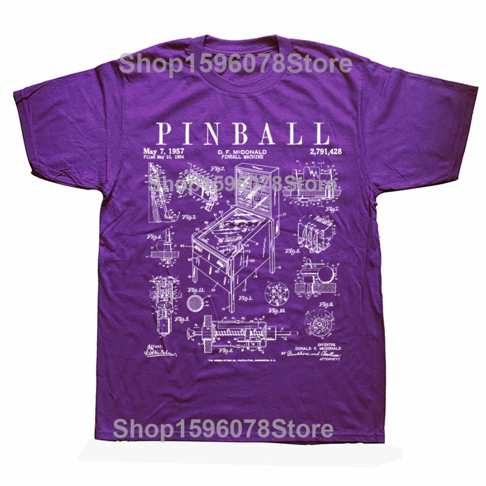 Funny Pinball Gaming Machine Vintage Gamer Patent Graphic T-shirts Men Fashion Casual Tshirt 100% Cotton Loose Oversized T Shirt
