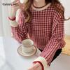 Classic O-Neck Plaid Knitted Sweater Women Loose Vintage Pullover Fall Winter New Long Sleeve Female Clothes