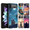 Жесткий ПК чехол для телефона Samsung Galaxy Z Flip 7 6 5 4 Черная крышка для Galaxy Z Flip 3 Складной Ударопрочный Capas Забавный Закатный Кот