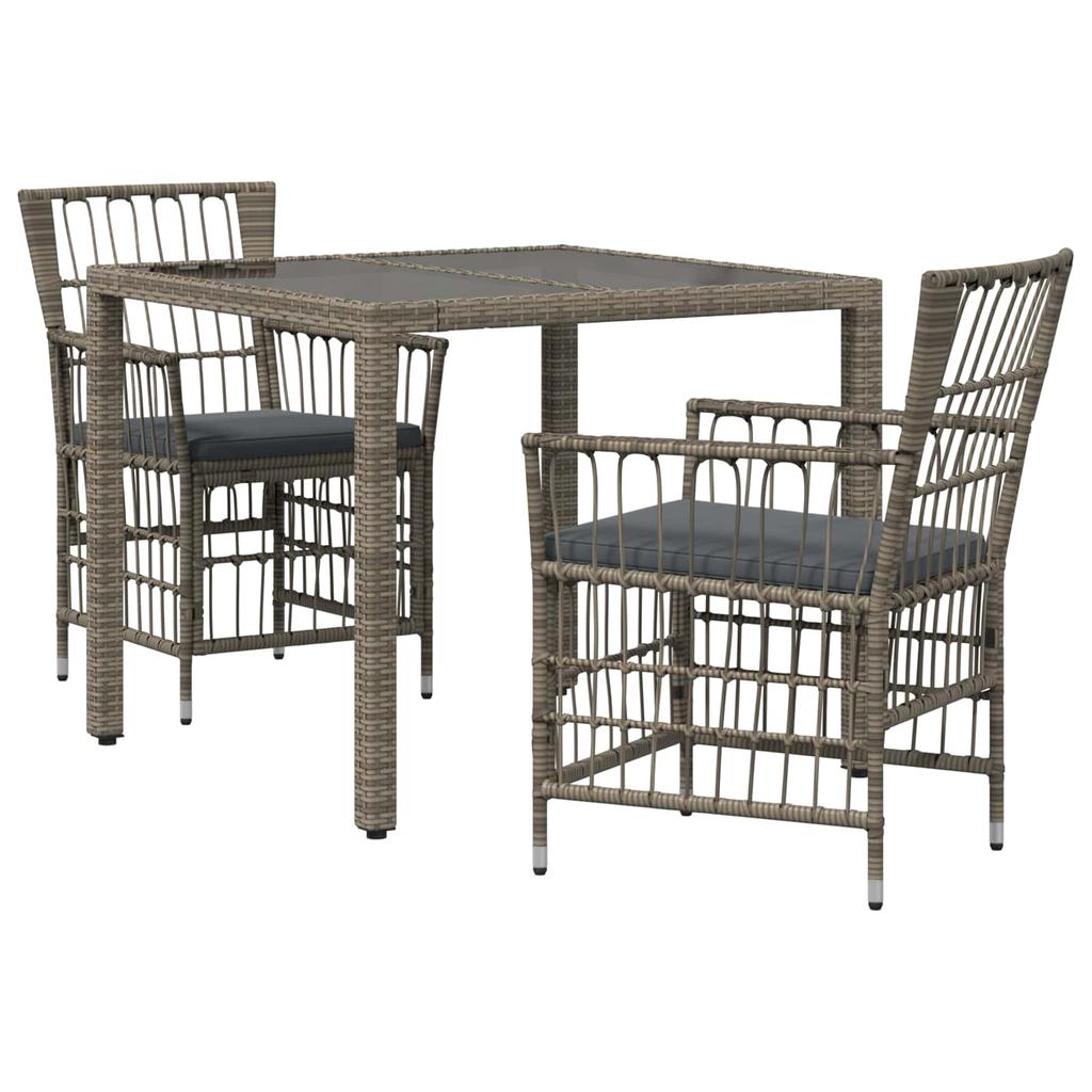 Outdoor Dining Set 3 pcs Grey Poly Rattan