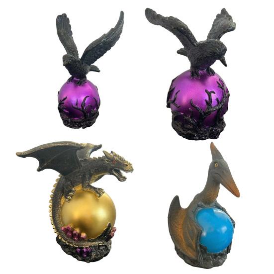 Gothic LED Table Lamp Raven's Moonlight/Pterosaur Desk Lamp Mysterious Crow/Dinosaur on Glowing Orb Sculpture for Halloween Fantasy Indoor Home Decor