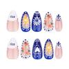 Синий и белый французский фейерверк цветочный нейл-арт - короткие миндальные накладные ногти