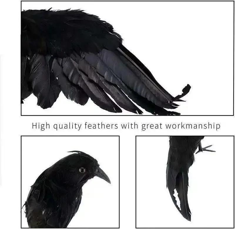Simulation Black Crow Halloween Removable Feather Bird Artificial Crow Raven Prop Horror Scary Garden Decorations Party Supplies