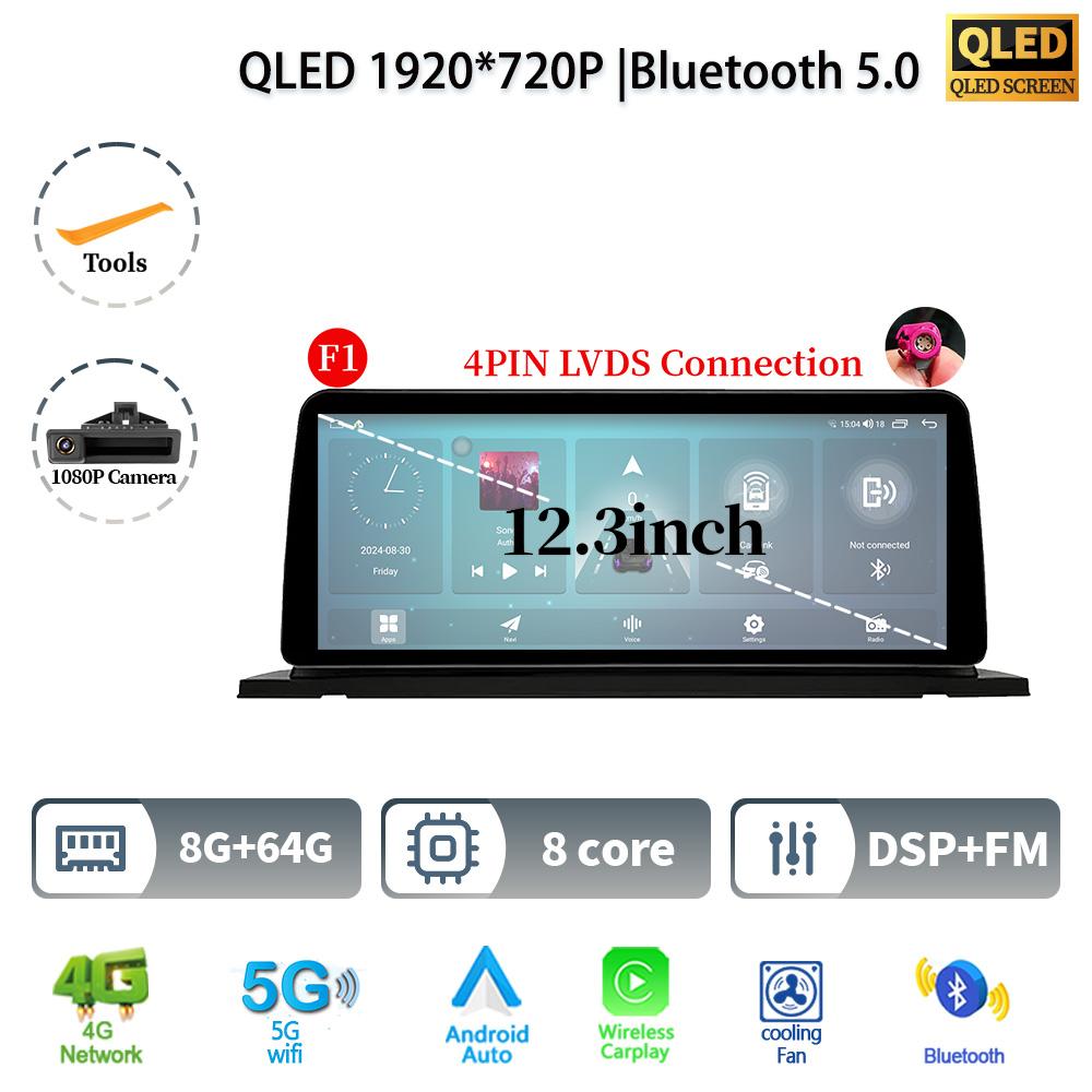 12,3" для BMW 5 серии F07 GT 2011-2017 Android 14 автомобильное радио мультимедиа стерео 4G GPS навигация WIFI беспроводной BT CarPlay экран