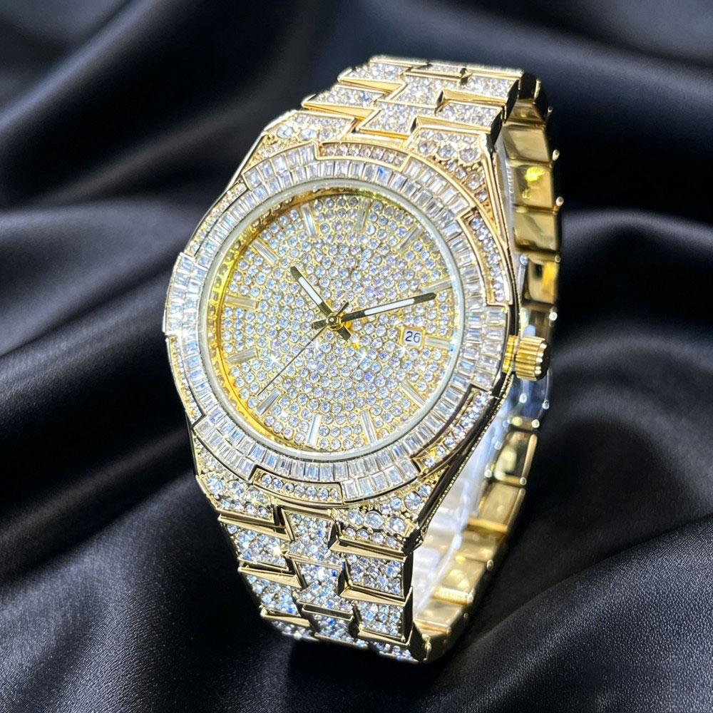 Sell Gold Ice Watch For Men Fashion Brand MISSFOX Hip Hop Full Diamond Luxury Jewelry Quartz Wristwatch Man New