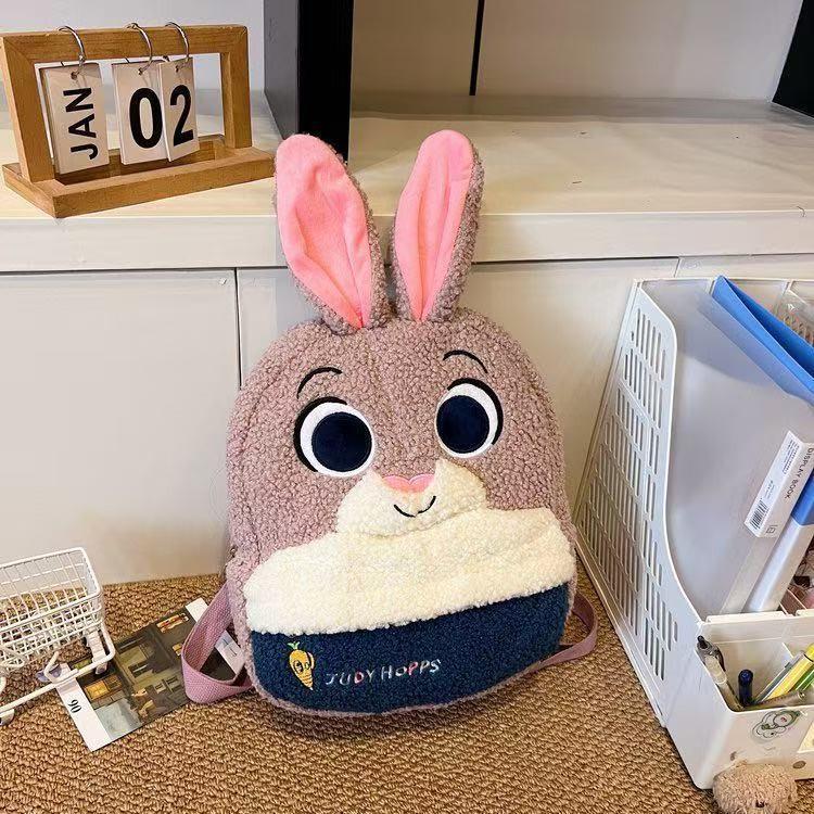 Плюшевый рюкзак с мультяшными лисой и кроликом, большой вместимости, для детей и студентов
