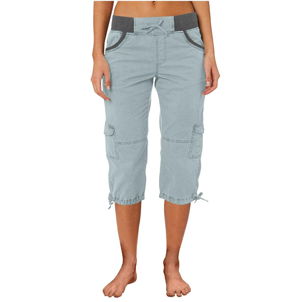 Женские повседневные брюки-капри с карманами и карманами с высокой талией и цветными блоками