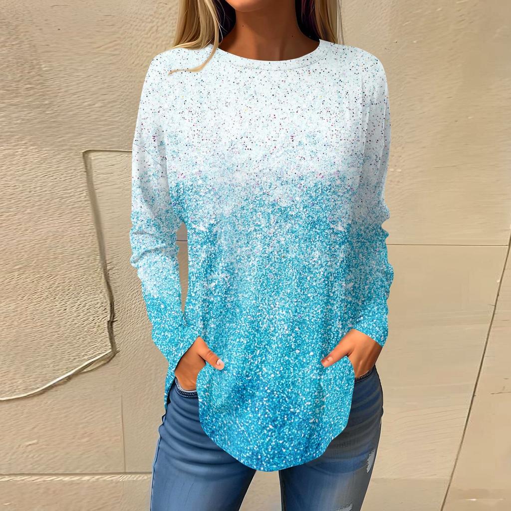 Tee Shirts For Women Fall Casual Long Sleeve Shirts Sweatshirt Vintage Graphic Printing Top Pullover Christmas