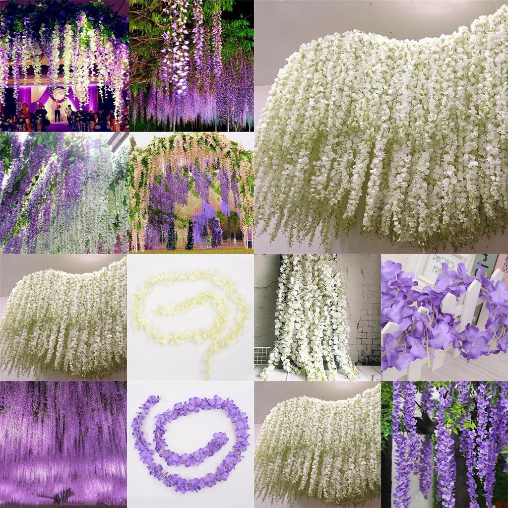 Gorgeous 2m Artificial Wisteria Silk Fake Flower Ivy Garland Vine For Wedding Decor