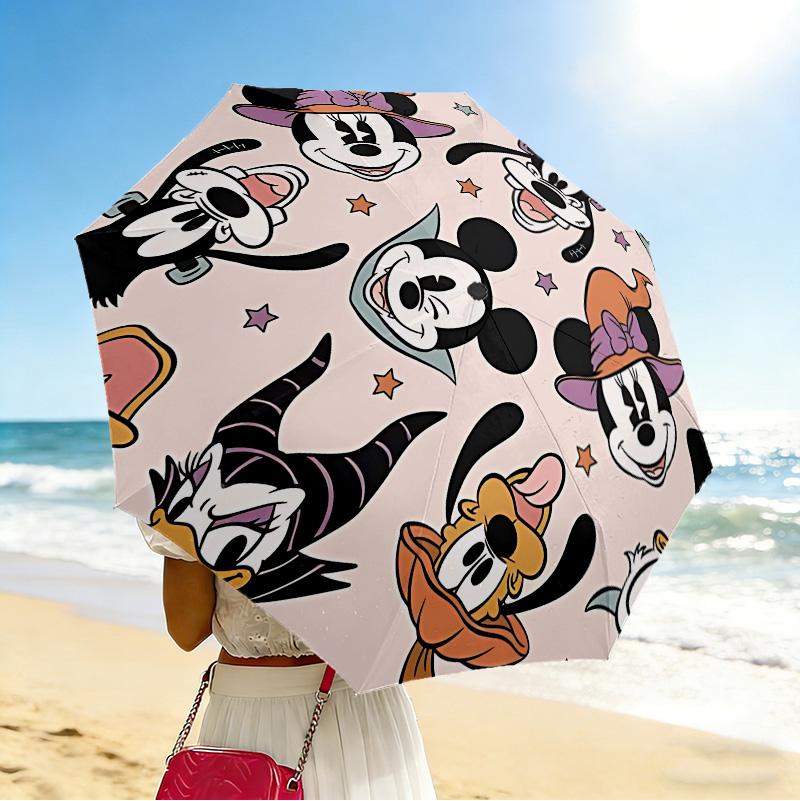 Mickey Mouse Friends 8 Ribs 3Fold Black Glue Uv Protection Umbrella Sun Protection Rainproof Compact Folding Umbrella For Travel Daily Use C92395